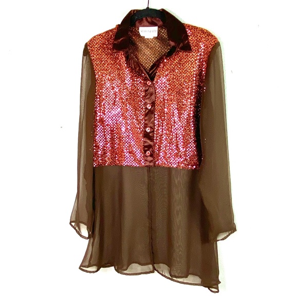 VINTAGE Wear On Earth Shiny Sheer Button Down Top - Picture 5 of 5